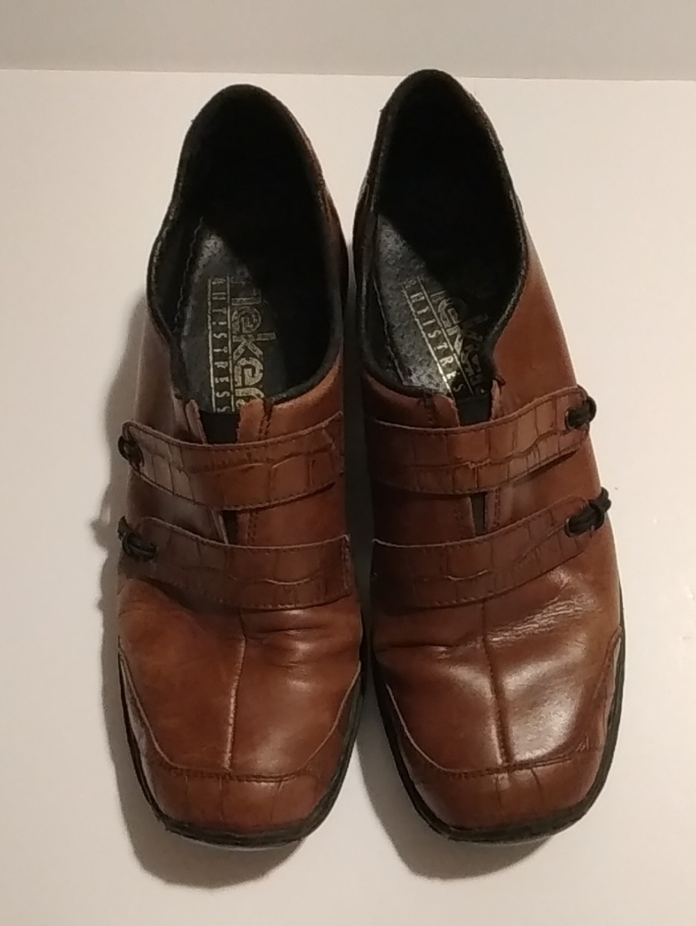 Rieker Womens Brown Leather Slip-On Loafers with Strap Detail SIZE 38